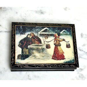 Vintage Russian Lacquer Box Boyarinoff Winter Village Trinket Jewelry Box